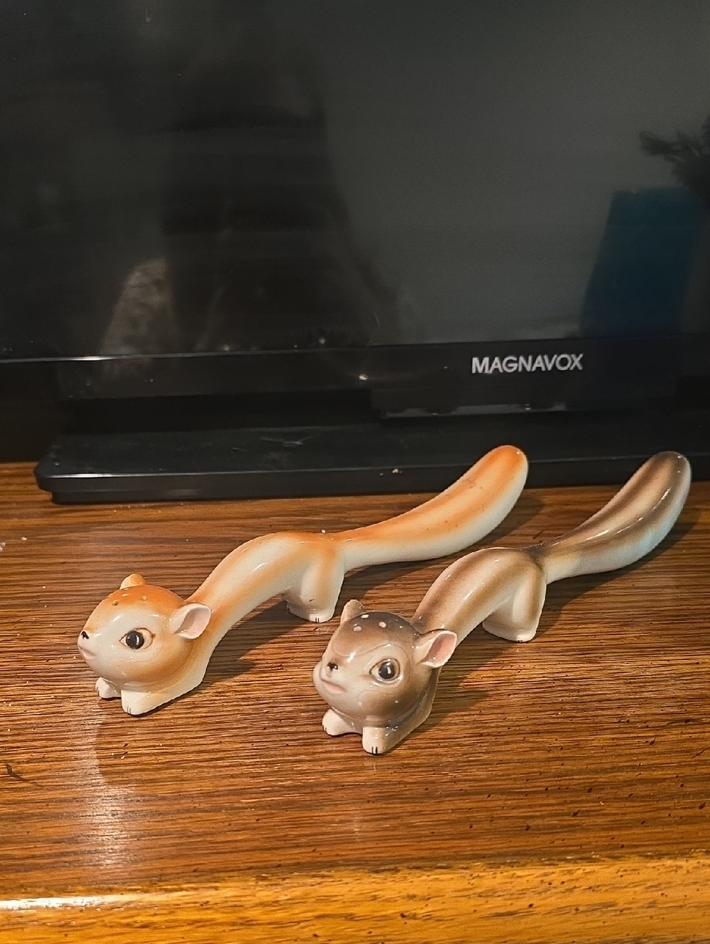 Pair of Ceramic Chipmunk Figurines in Brown and Tan